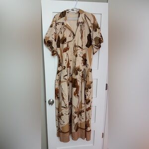 Elegant Beige Floral Midi Dress